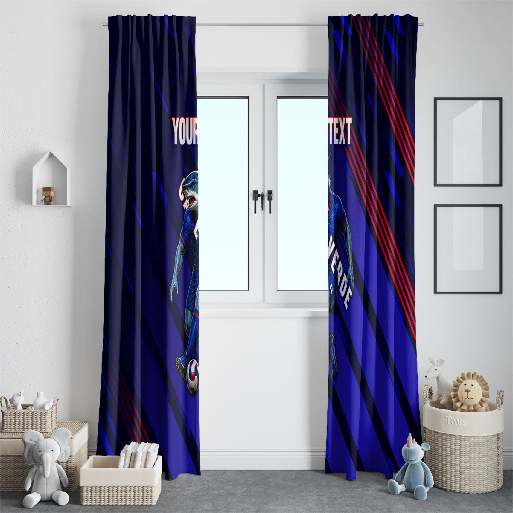 Personalized Cape Verde Soccer Window Curtain Shark Mascot Football Player Striped Pattern
