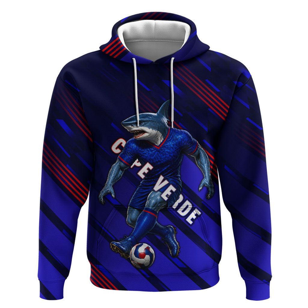 Personalized Cape Verde Soccer Zip Hoodie Shark Mascot Football Player Striped Pattern