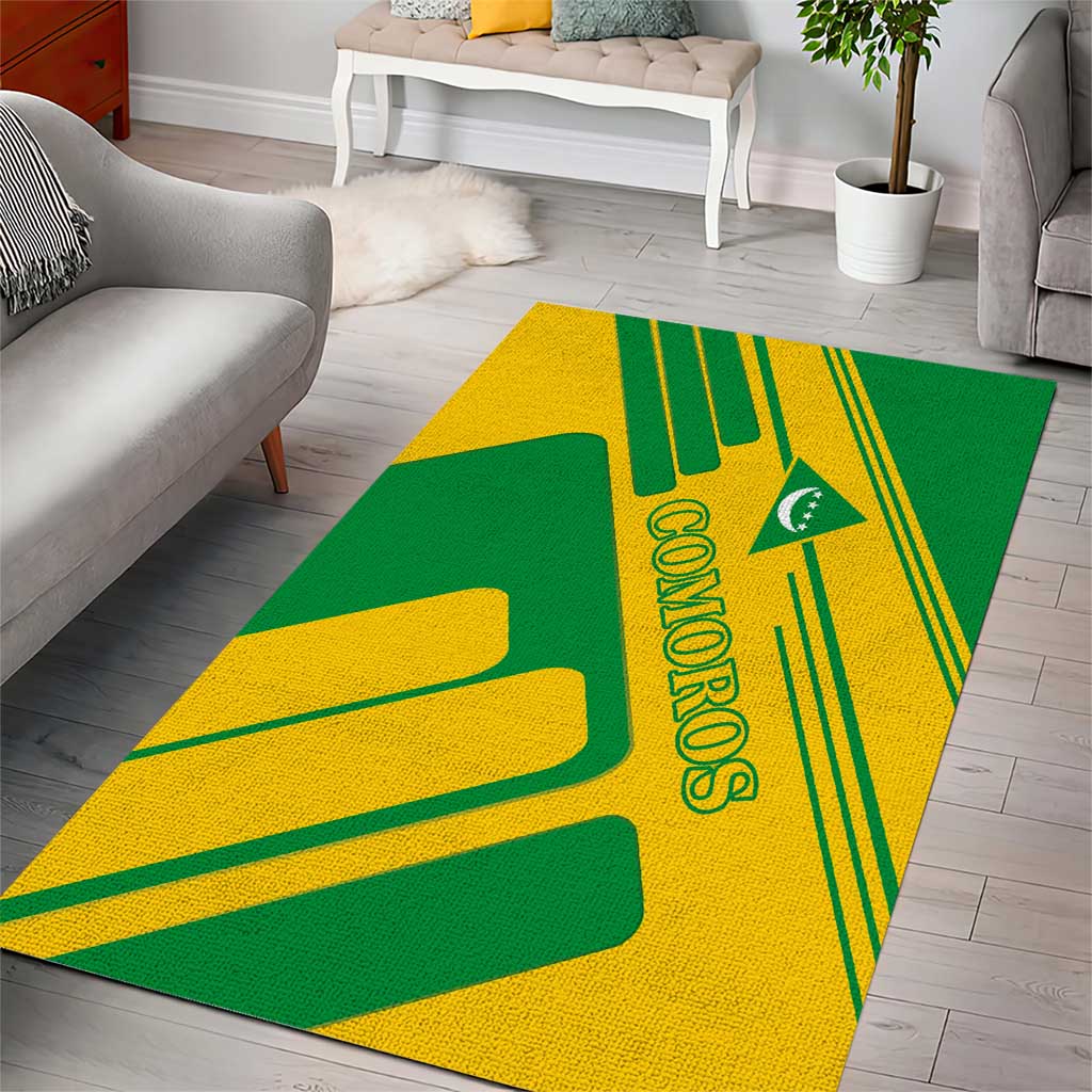 Comoros Flag Area Rug - Green and Yellow Design and National Emblem