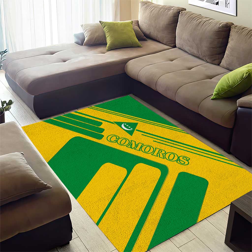 Comoros Flag Area Rug - Green and Yellow Design and National Emblem