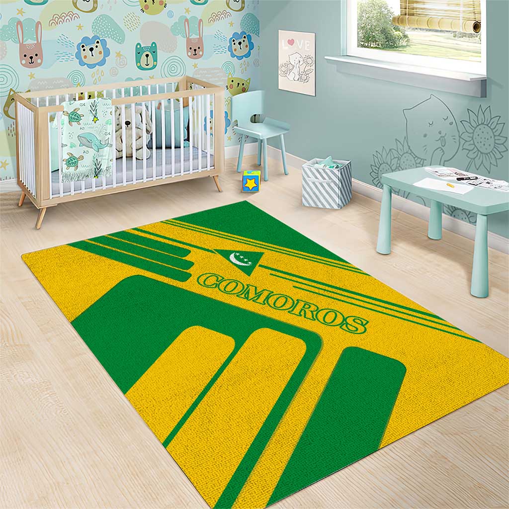 Comoros Flag Area Rug - Green and Yellow Design and National Emblem