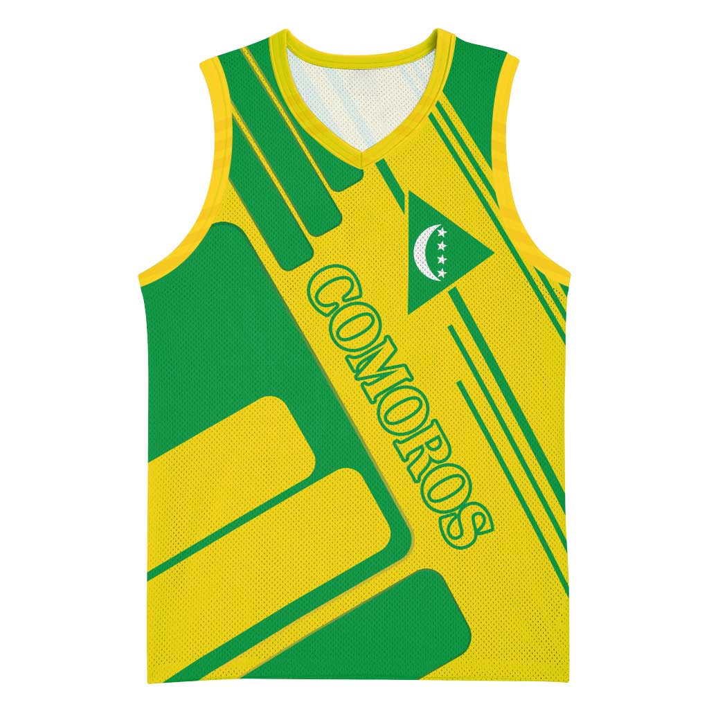 Comoros Flag Basketball Jersey - Green and Yellow Design and National Emblem TS04