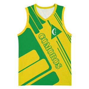 Comoros Flag Basketball Jersey - Green and Yellow Design and National Emblem TS04