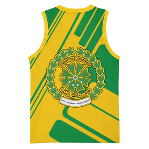 Comoros Flag Basketball Jersey - Green and Yellow Design and National Emblem TS04