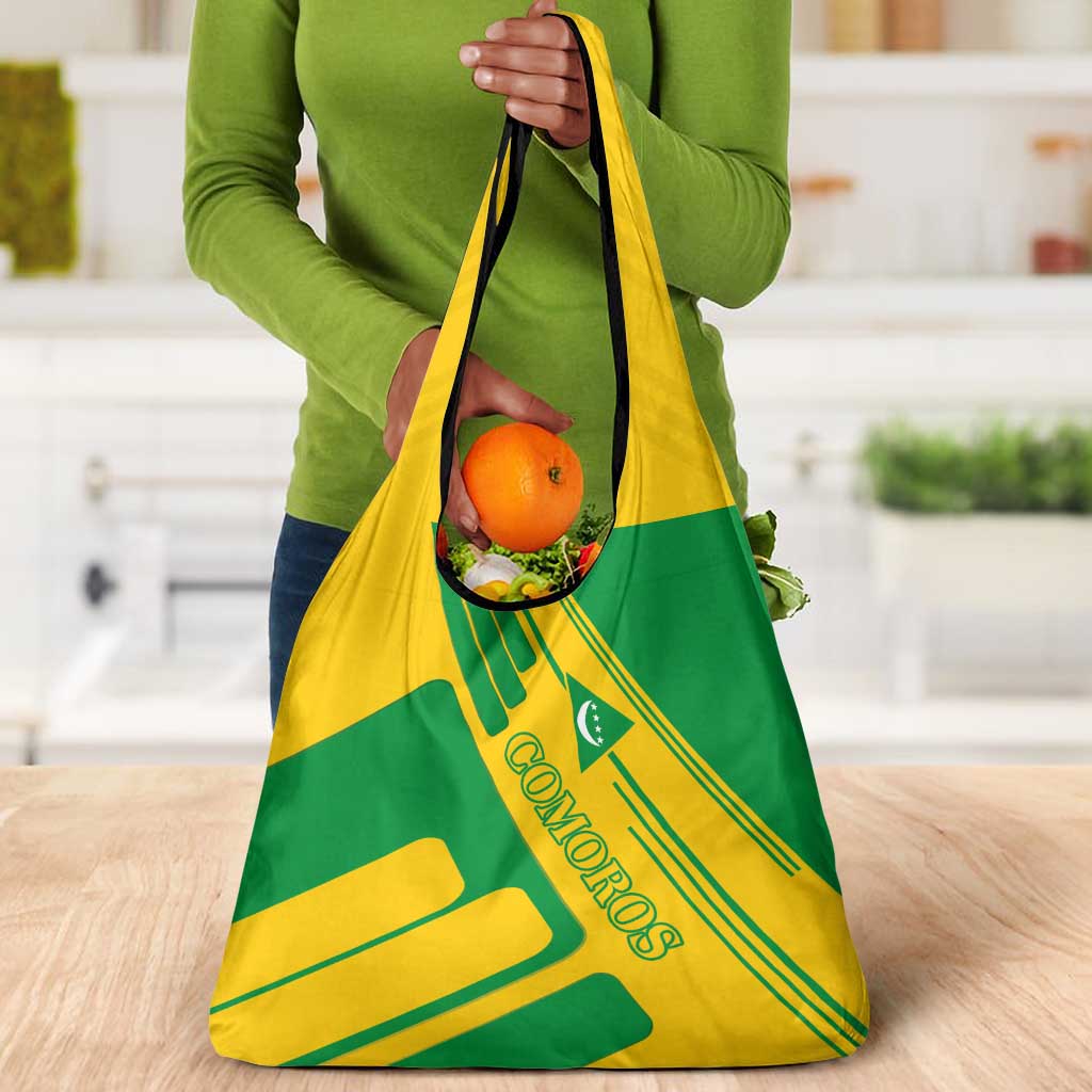 Comoros Flag Grocery Bag - Green and Yellow Design and National Emblem