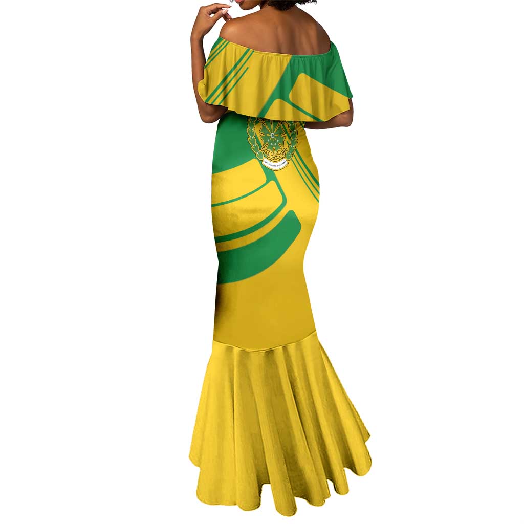 Comoros Flag Mermaid Dress - Green and Yellow Design and National Emblem