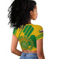 Comoros Flag Raglan Cropped T shirt - Green and Yellow Design and National Emblem