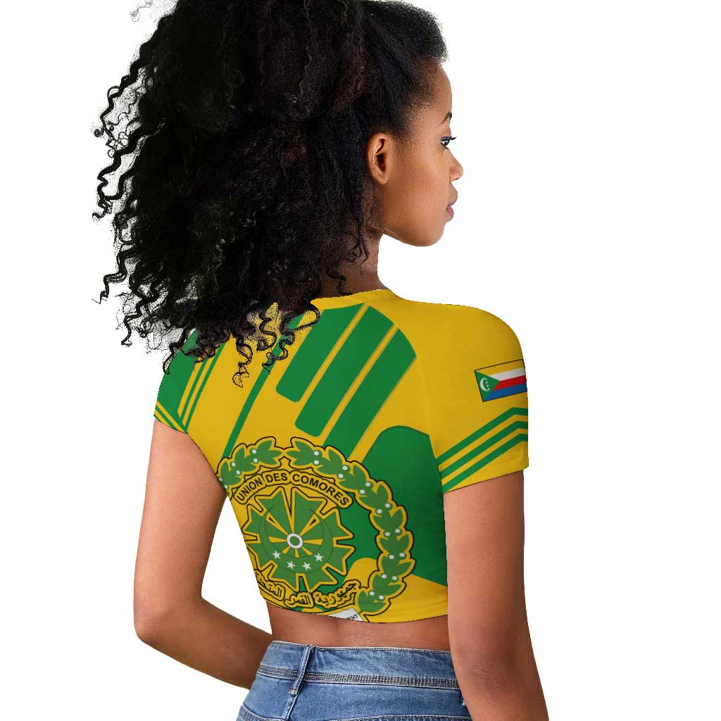 Comoros Flag Raglan Cropped T shirt - Green and Yellow Design and National Emblem