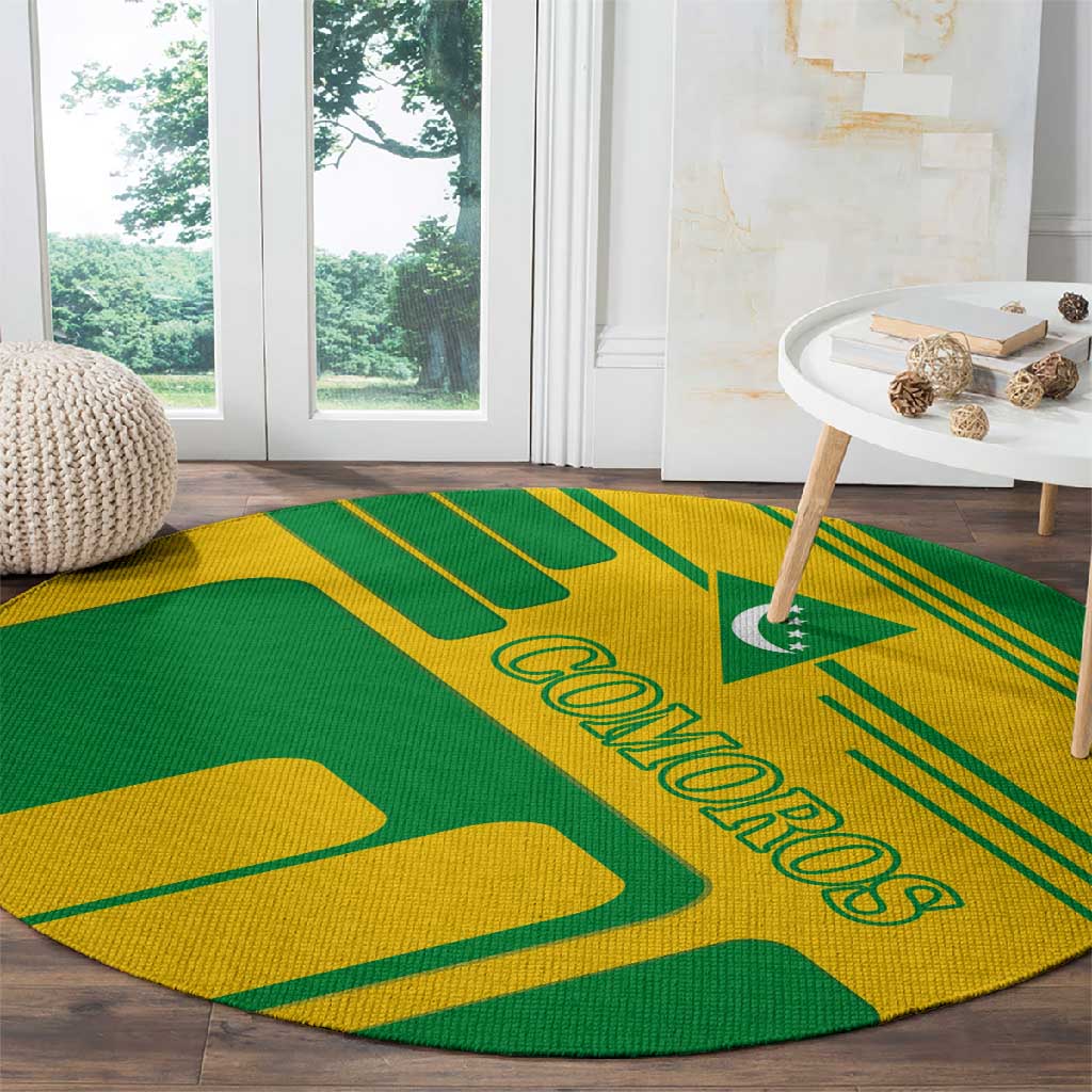 Comoros Flag Round Carpet - Green and Yellow Design and National Emblem