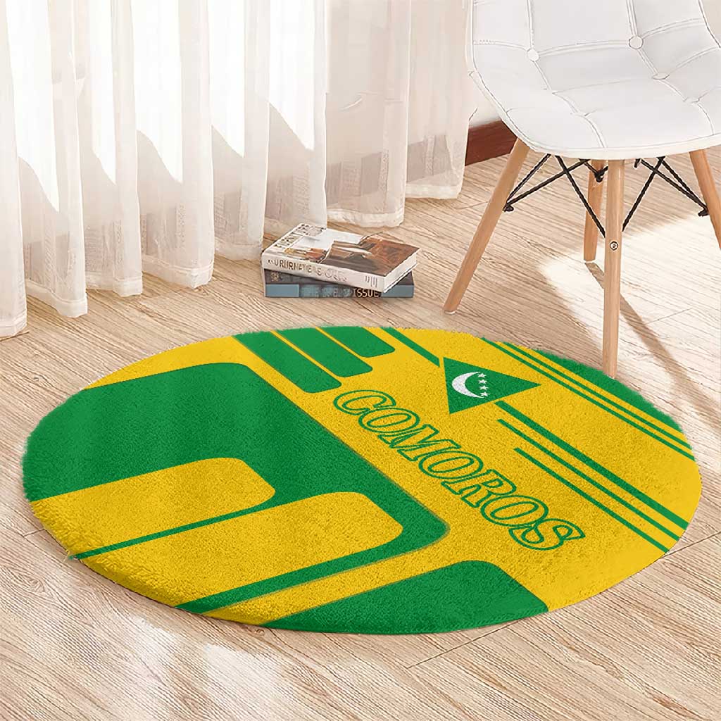 Comoros Flag Round Carpet - Green and Yellow Design and National Emblem
