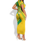 Comoros Flag Short Sleeve Bodycon Dress - Green and Yellow Design and National Emblem TS04