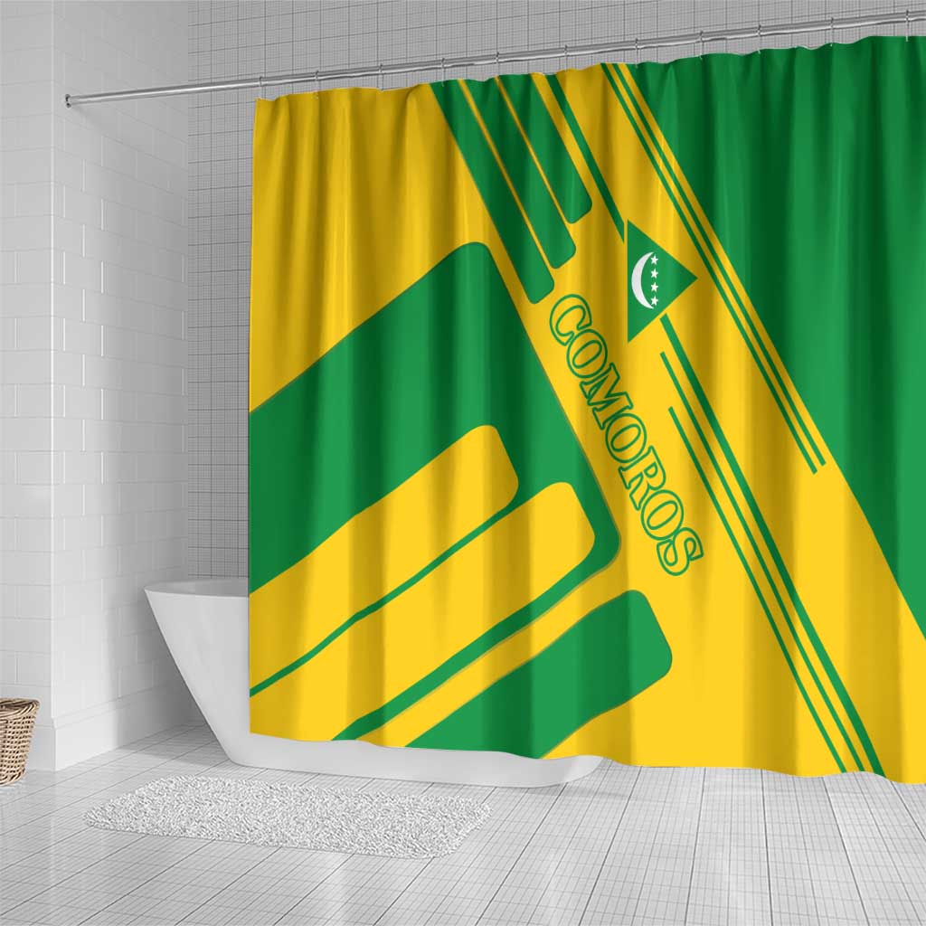 Comoros Flag Shower Curtain - Green and Yellow Design and National Emblem