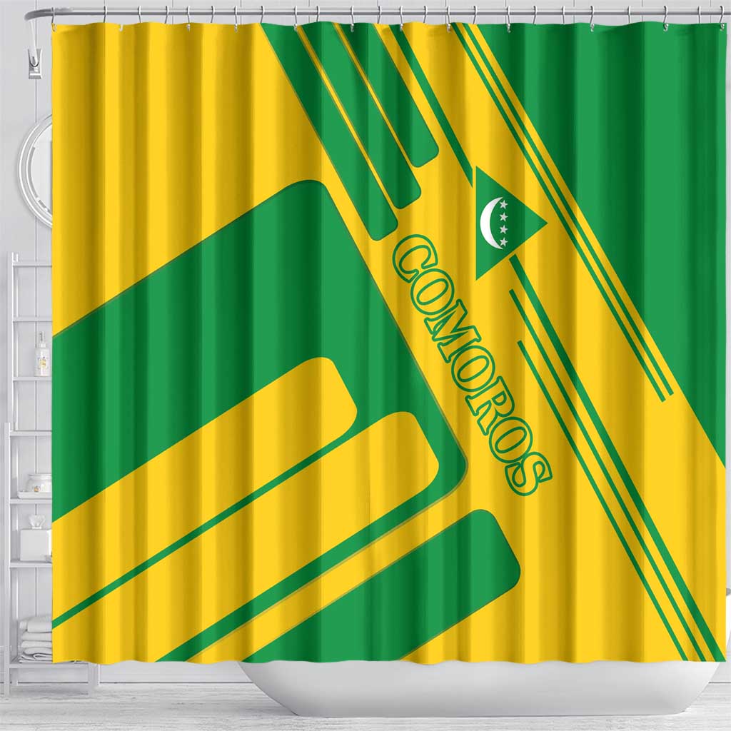 Comoros Flag Shower Curtain - Green and Yellow Design and National Emblem