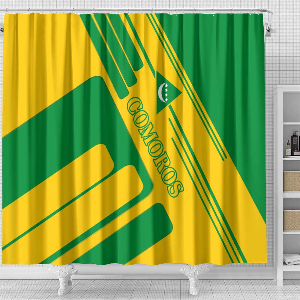 Comoros Flag Shower Curtain - Green and Yellow Design and National Emblem