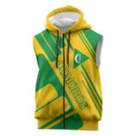 Comoros Flag Sleeveless Zip Hoodie - Green and Yellow Design and National Emblem - African Pride