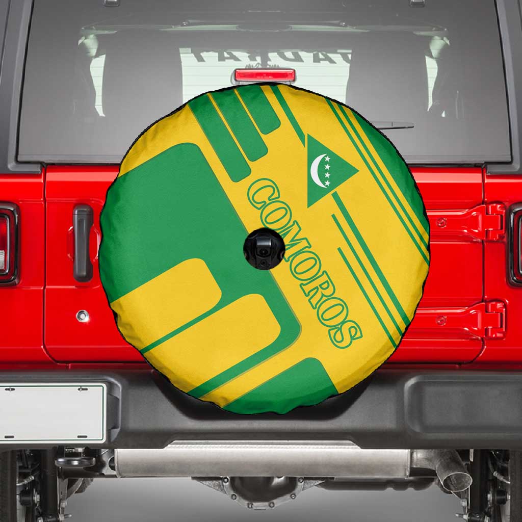 Comoros Flag Spare Tire Cover - Green and Yellow Design and National Emblem