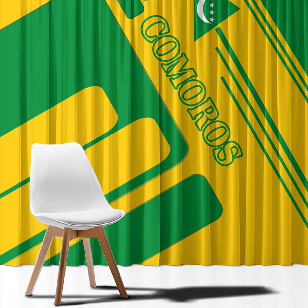 Comoros Flag Window Curtain - Green and Yellow Design and National Emblem