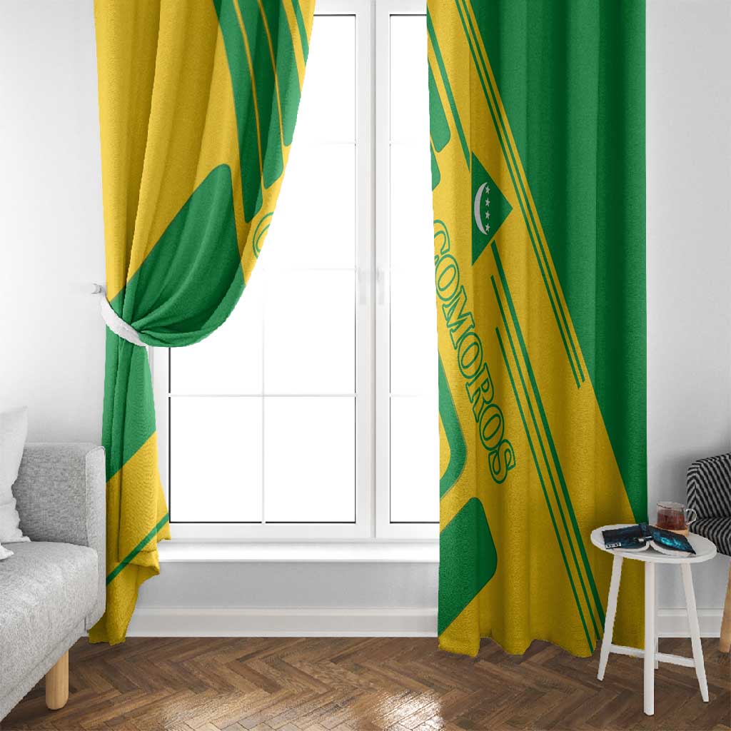 Comoros Flag Window Curtain - Green and Yellow Design and National Emblem