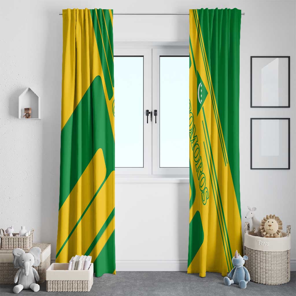 Comoros Flag Window Curtain - Green and Yellow Design and National Emblem