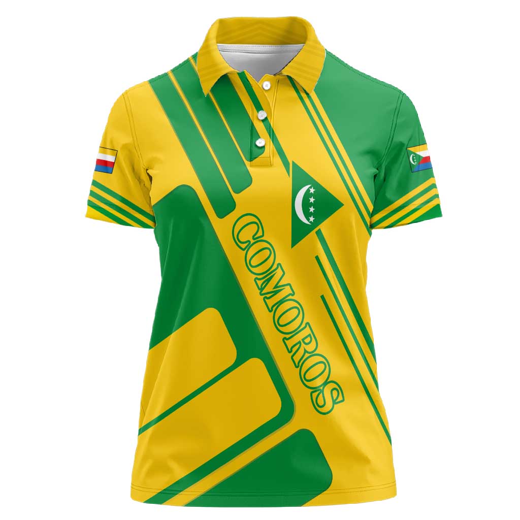 Comoros Flag Women Polo Shirt - Green and Yellow Design and National Emblem