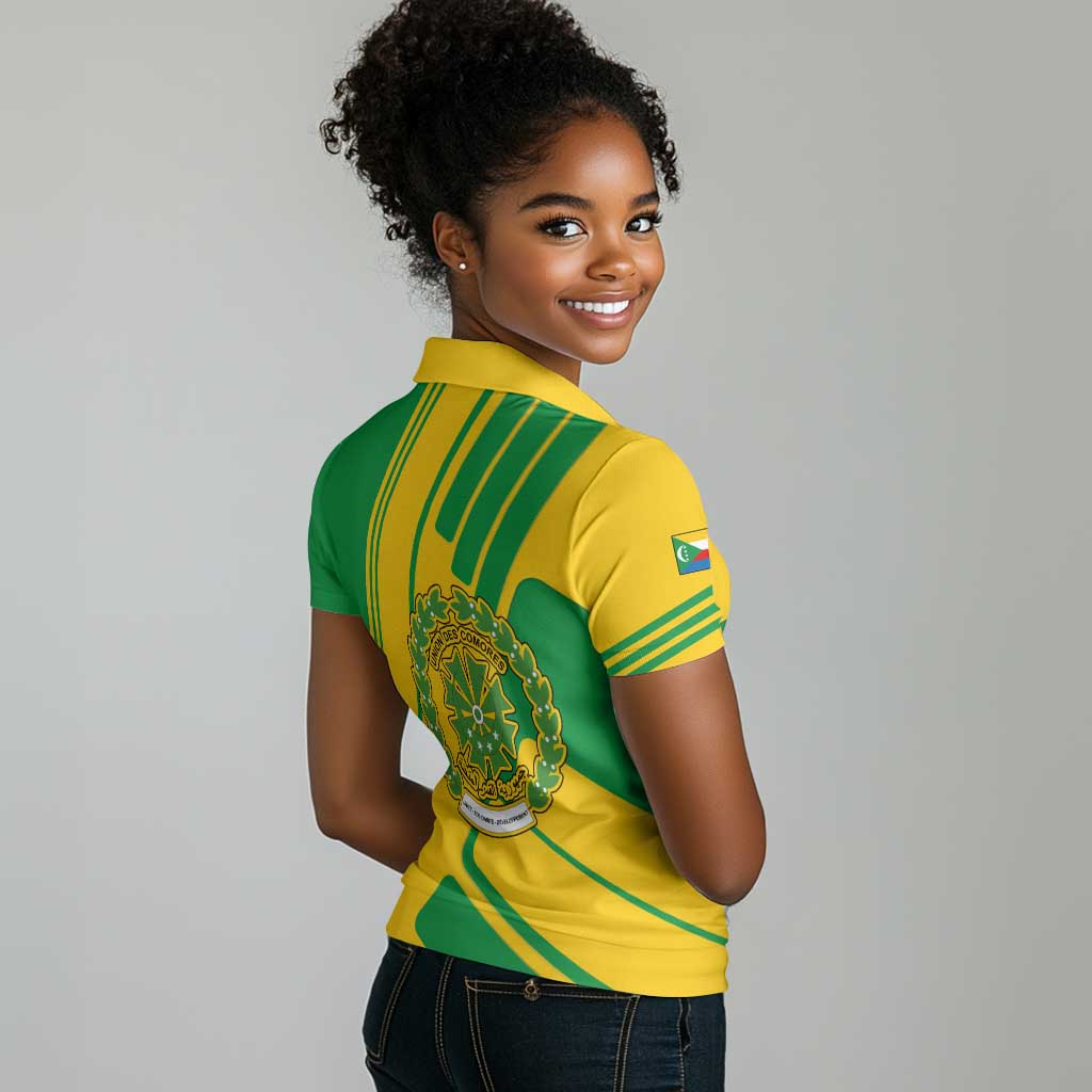 Comoros Flag Women Polo Shirt - Green and Yellow Design and National Emblem