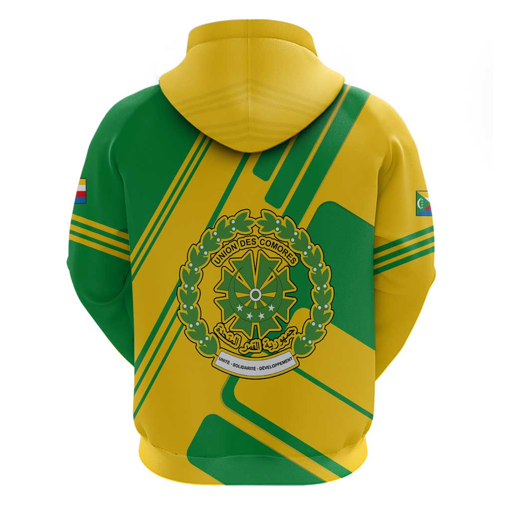 Comoros Flag Zip Hoodie - Green and Yellow Design and National Emblem