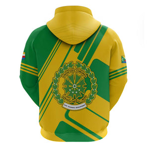 Comoros Flag Zip Hoodie - Green and Yellow Design and National Emblem
