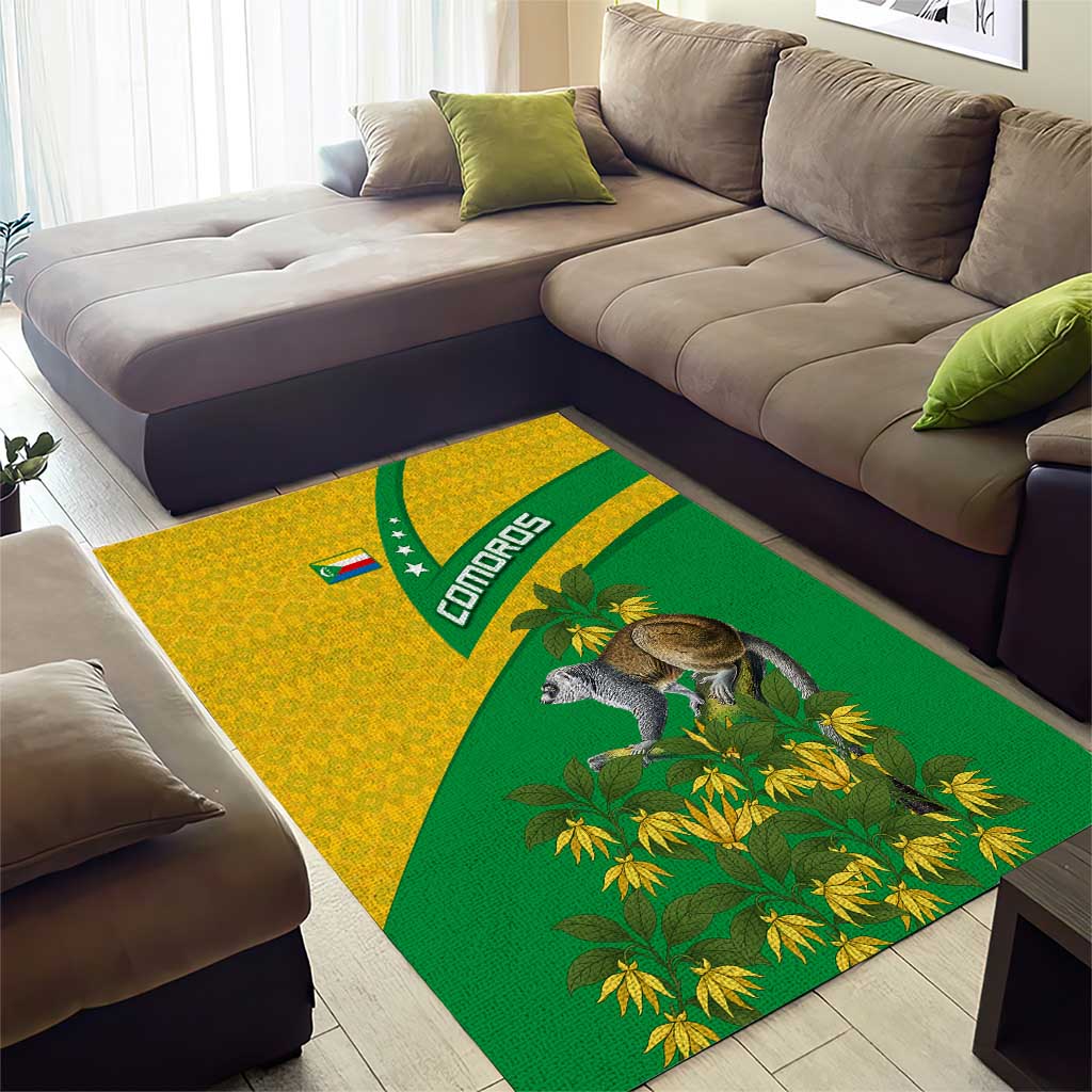 Comoros Area Rug - National Flag Lemur Design and Ylang Ylang Flower Pattern