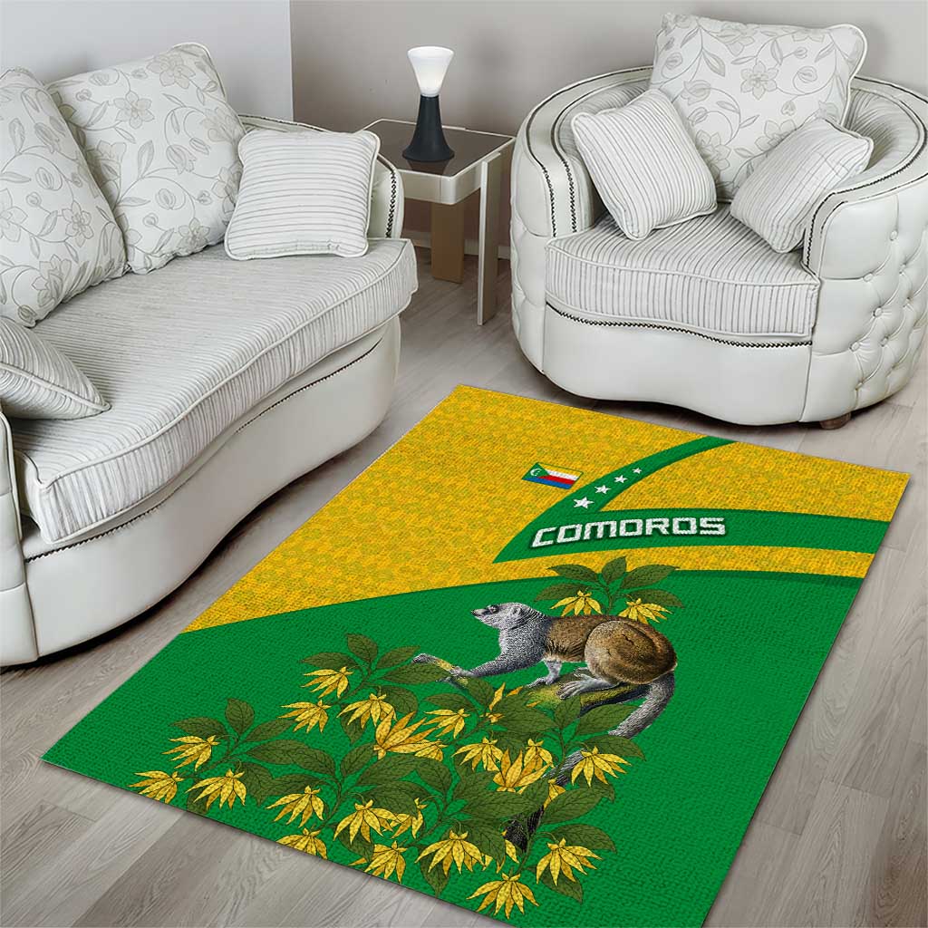 Comoros Area Rug - National Flag Lemur Design and Ylang Ylang Flower Pattern