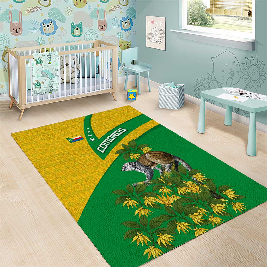Comoros Area Rug - National Flag Lemur Design and Ylang Ylang Flower Pattern