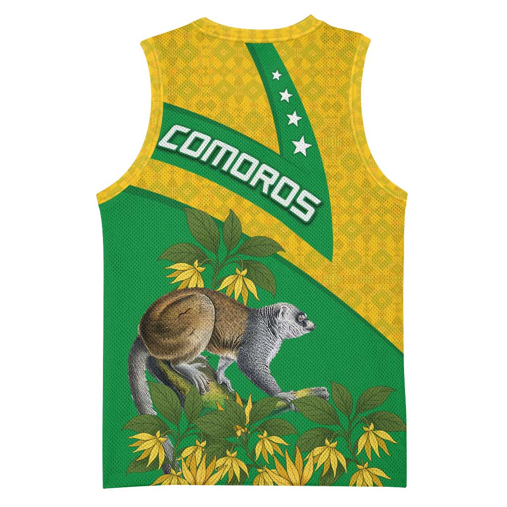 Comoros Basketball Jersey - National Flag Lemur Design and Ylang Ylang Flower Pattern TS04