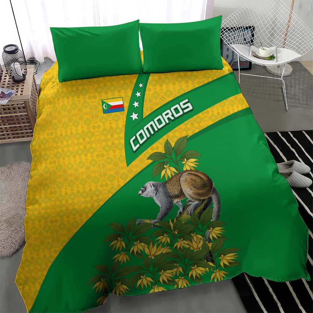 Comoros Bedding Set - National Flag Lemur Design and Ylang Ylang Flower Pattern