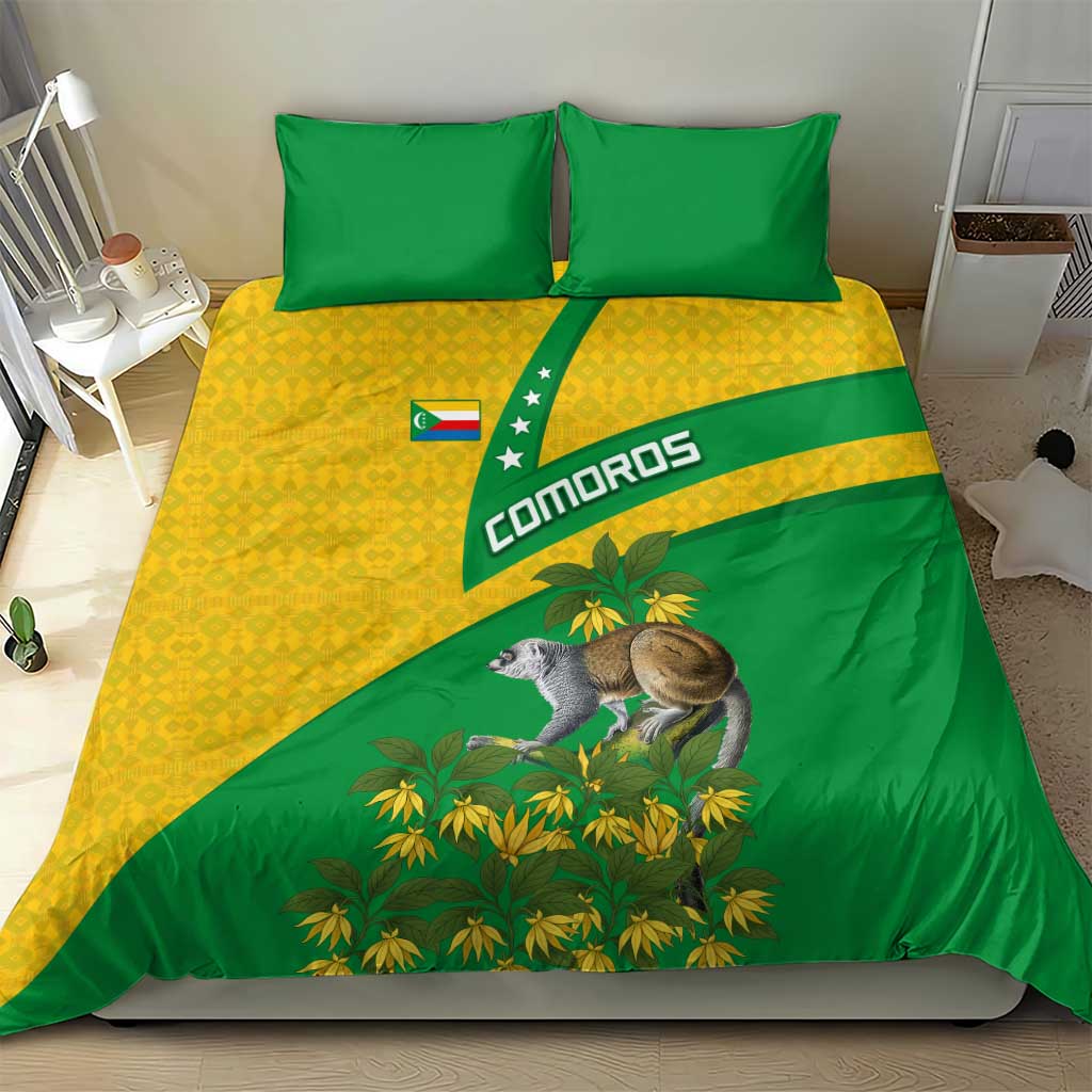 Comoros Bedding Set - National Flag Lemur Design and Ylang Ylang Flower Pattern