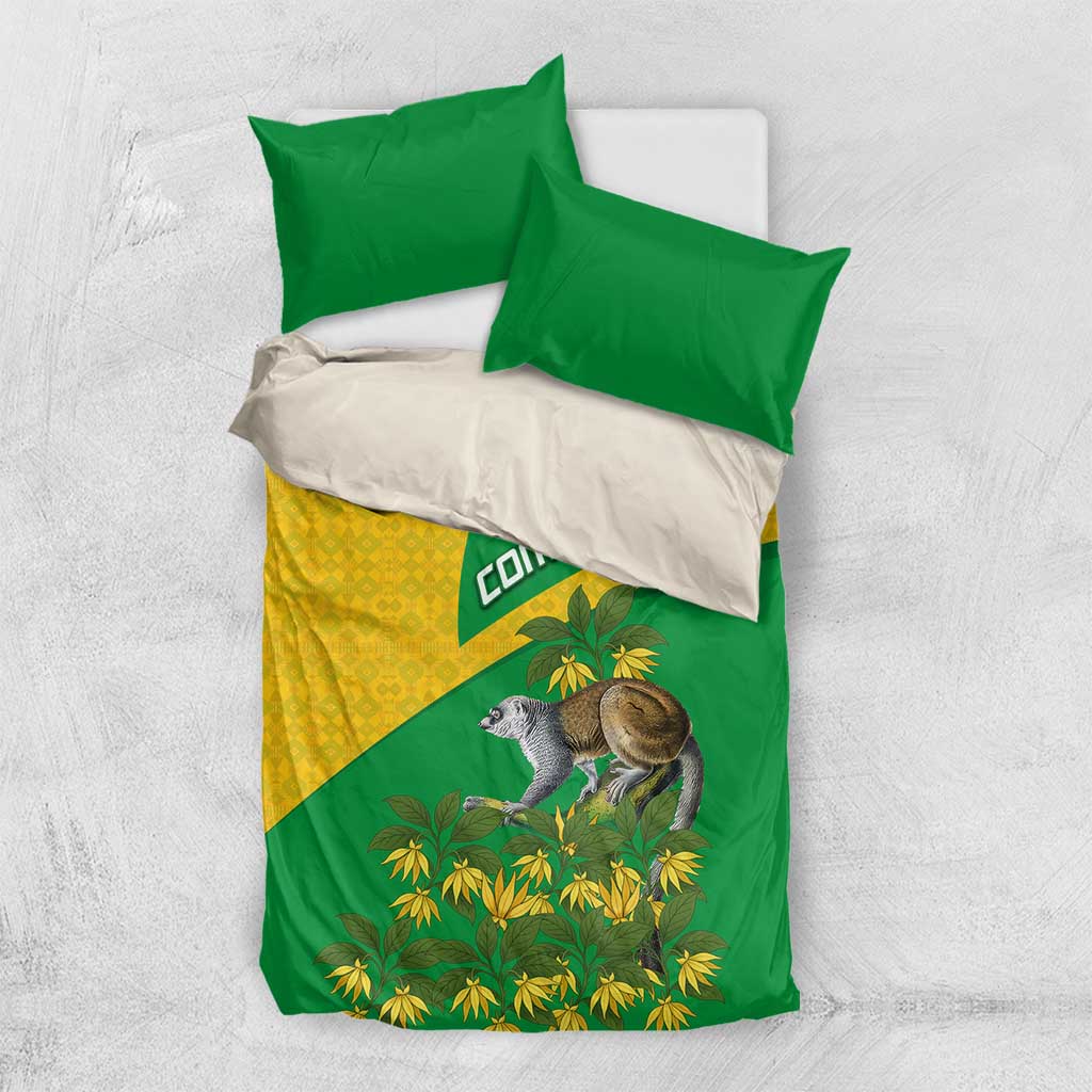 Comoros Bedding Set - National Flag Lemur Design and Ylang Ylang Flower Pattern