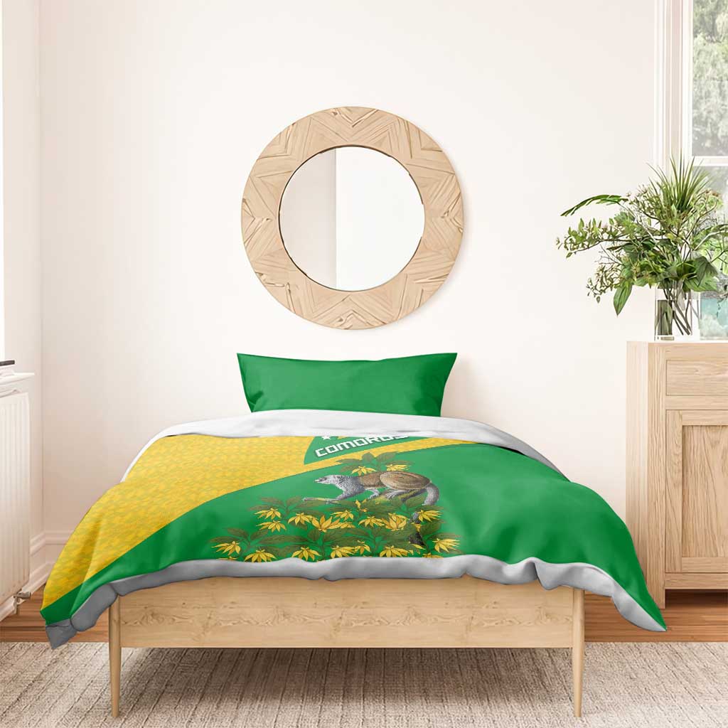 Comoros Bedding Set - National Flag Lemur Design and Ylang Ylang Flower Pattern