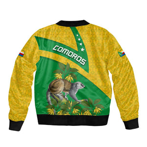 Comoros Bomber Jacket - National Flag Lemur Design and Ylang Ylang Flower Pattern