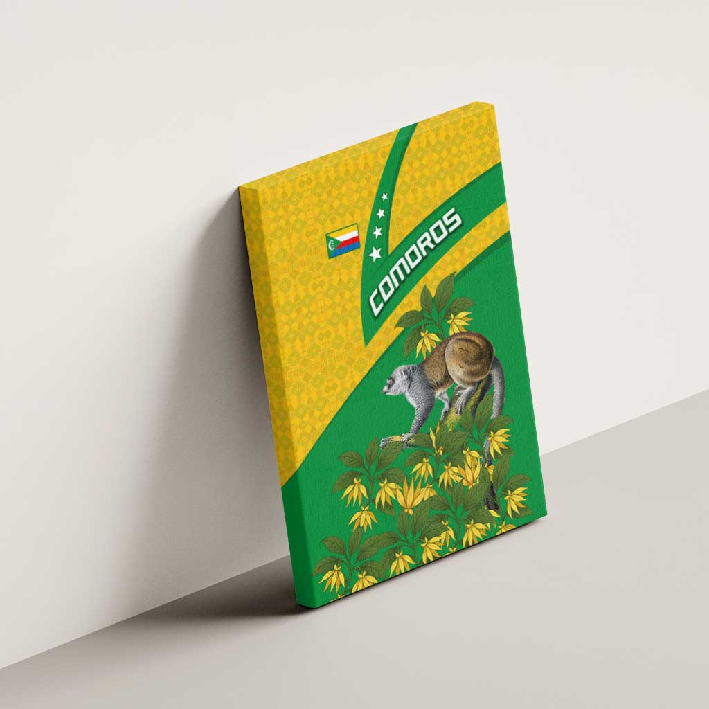 Comoros Canvas Wall Art - National Flag Lemur Design and Ylang Ylang Flower Pattern