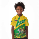 Comoros Kid Polo Shirt - National Flag Lemur Design and Ylang Ylang Flower Pattern