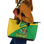 Comoros Leather Tote Bag - National Flag Lemur Design and Ylang Ylang Flower Pattern