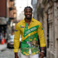 Comoros Long Sleeve Button Shirt - National Flag Lemur Design and Ylang Ylang Flower Pattern