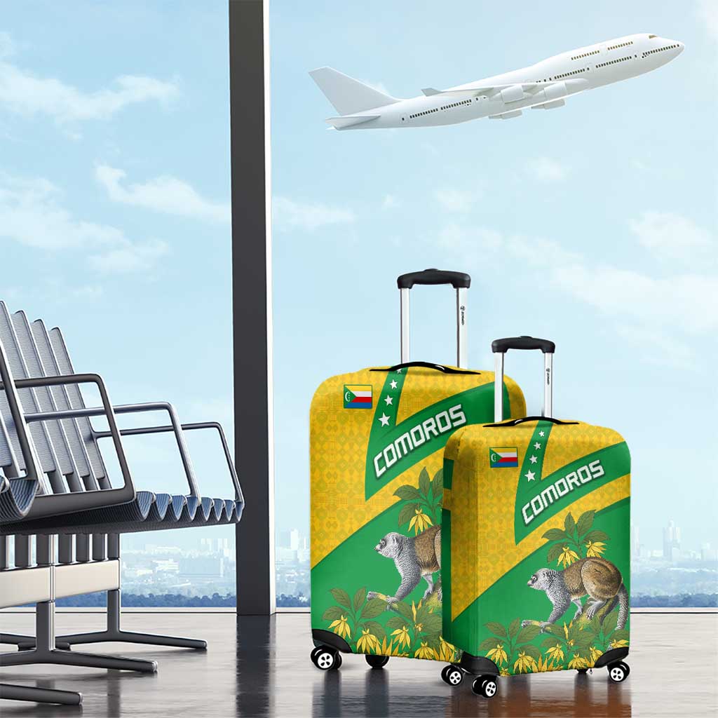 Comoros Luggage Cover - National Flag Lemur Design and Ylang Ylang Flower Pattern