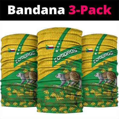 Comoros Neck Gaiter - National Flag Lemur Design and Ylang Ylang Flower Pattern TS04