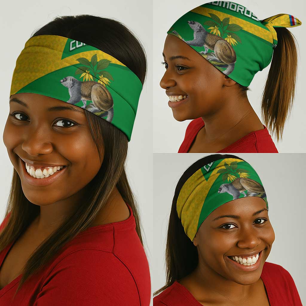 Comoros Neck Gaiter - National Flag Lemur Design and Ylang Ylang Flower Pattern TS04