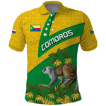Comoros Polo Shirt - National Flag Lemur Design and Ylang Ylang Flower Pattern