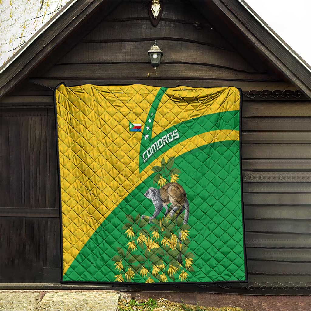 Comoros Quilt - National Flag Lemur Design and Ylang Ylang Flower Pattern