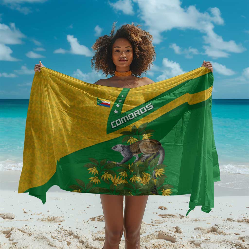 Comoros Sarong - National Flag Lemur Design and Ylang Ylang Flower Pattern