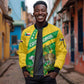 Comoros Sleeve Zip Bomber Jacket - National Flag Lemur Design and Ylang Ylang Flower Pattern