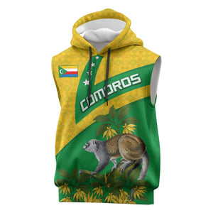Comoros Sleeveless Hoodie - National Flag Lemur Design and Ylang Ylang Flower Pattern - African Pride
