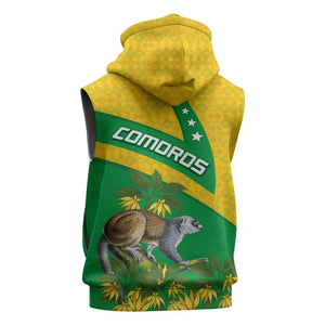 Comoros Sleeveless Hoodie - National Flag Lemur Design and Ylang Ylang Flower Pattern - African Pride