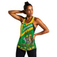 Comoros Women Racerback Tank - National Flag Lemur Design and Ylang Ylang Flower Pattern